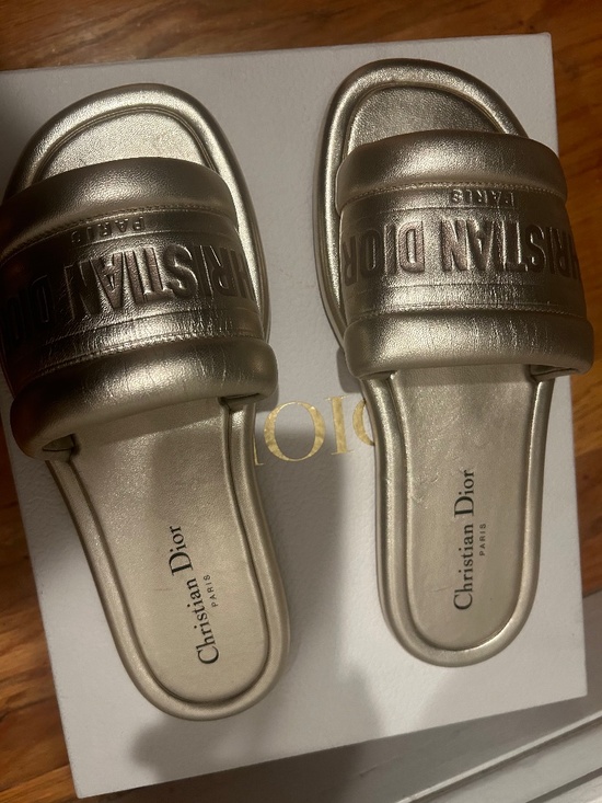Dior Shoes - Christian Dior gold leather slides